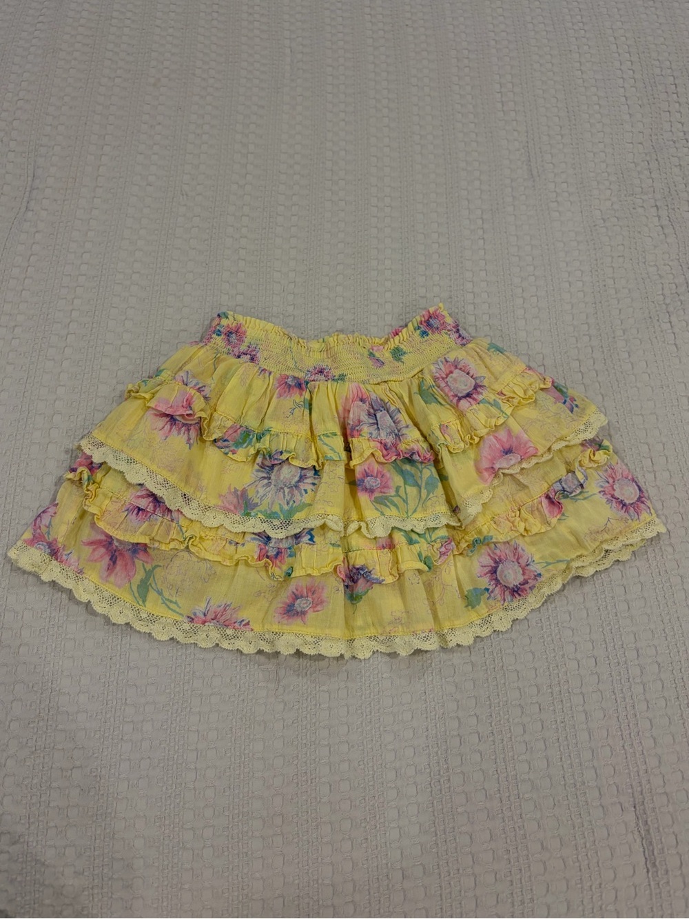 LoveShackFancy Girls Ruffle Miniskirt Bright Yellow Floral Cotton Size 5-6Y